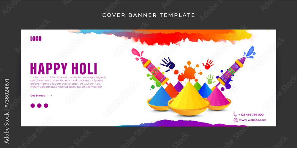 Vector illustration of Happy Holi Facebook cover banner Template