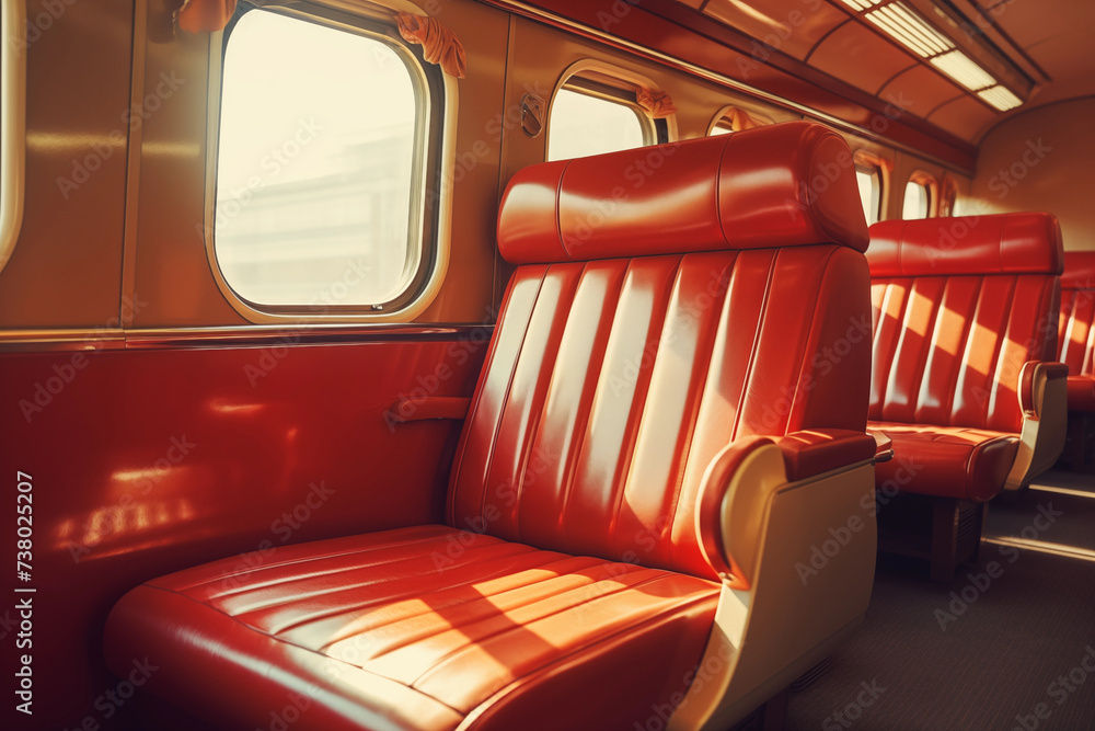 Red seats in an old vintage train