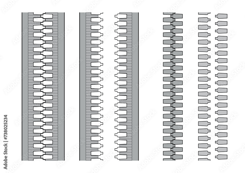 Zipper. Closed and open brush zip set. Vector Zipper. Closed and open brush zip set. Vector