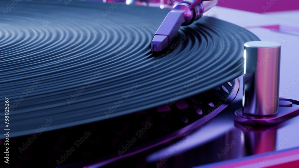 This 3D illustration showcases a vinyl record player with vibrant colors, adding a modern and colorful twist to a classic music player. This 3D illustration showcases a vinyl record player with vibrant colors, adding a modern and colorful twist to a classic music player.