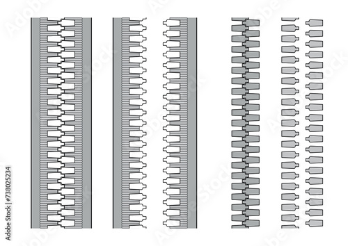 Zipper. Closed and open brush zip set. Vector