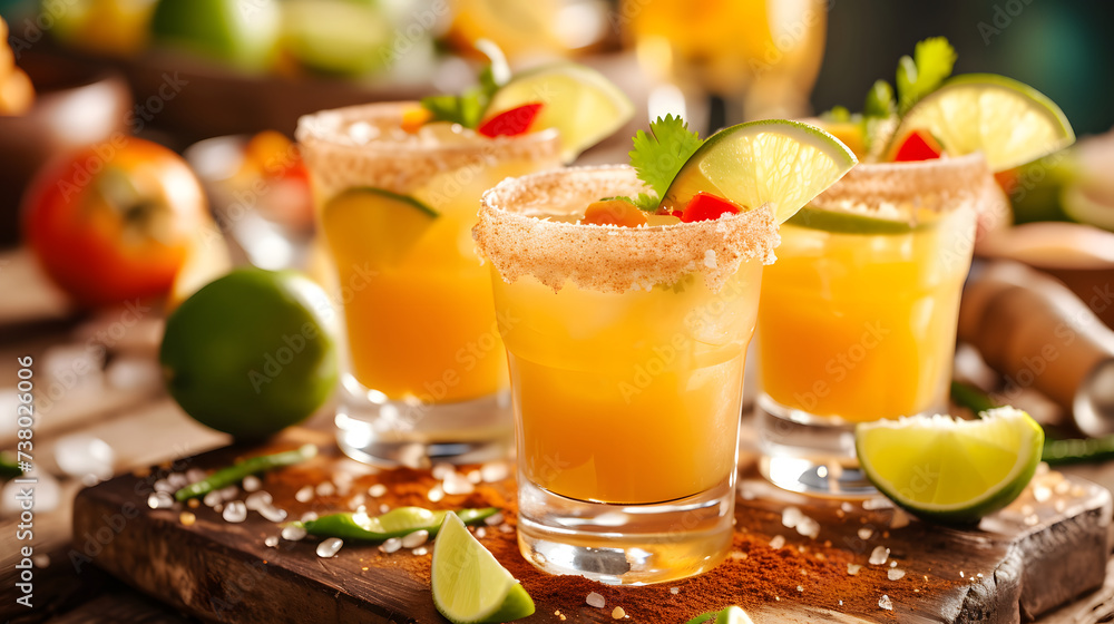Spicy Margarita Cocktails with Salted Rim and Lime Garnish Spicy Margarita Cocktails with Salted Rim and Lime Garnish