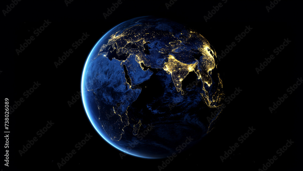 The Nighttime Glow of Earth from Space, Showcasing the Luminous Connectivity of Cities Across the Darkened Continents The Nighttime Glow of Earth from Space, Showcasing the Luminous Connectivity of Cities Across the Darkened Continents