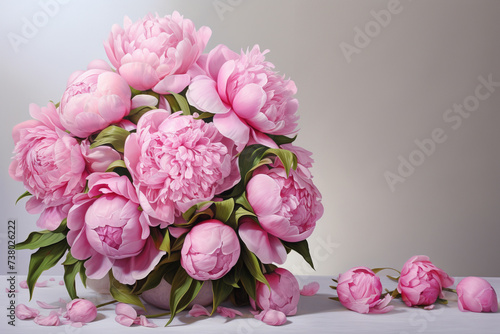 Bouquet of pink peonies on a light background, illustration
