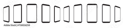 Big realistic set smartphone mockup with empty display blank screen mobile phone front angle view template transparent background