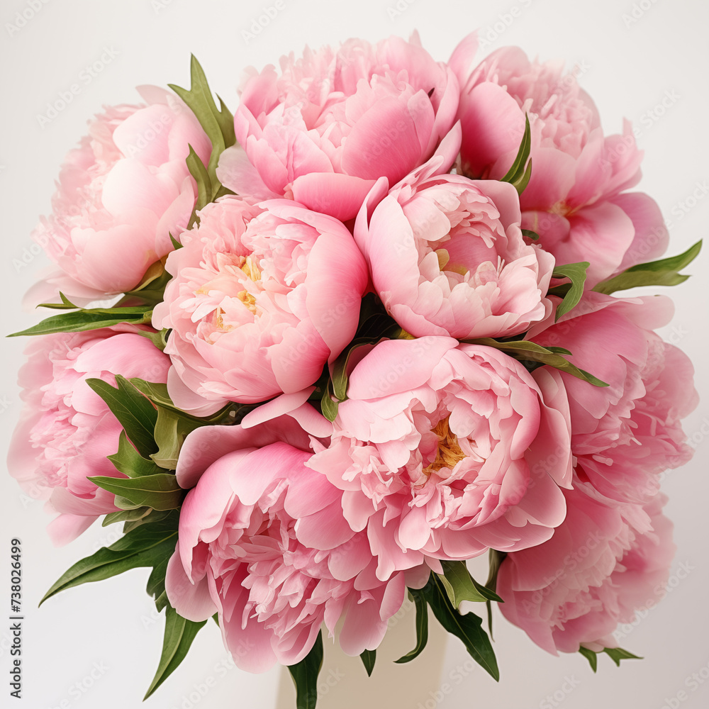Bouquet of pink peonies on a light background, illustration Bouquet of pink peonies on a light background, illustration