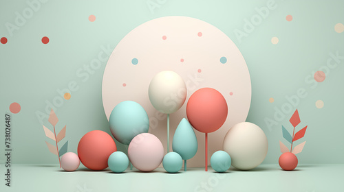 Minimalistyczne zielone tło na życzenia Wielkanocne. Alleluja - Wesołych świąt Wielkiej Nocy. Jajka, koszyczek, kwiaty i inne wiosenne dekoracje.