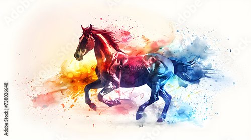 Horse with colorful splashes on isolated background, Generative Ai