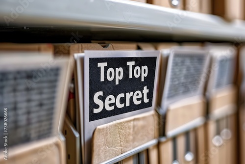Closeup of Multicolor File Folder Labeled 'Top Secret' in Archive with Documents and Stamp - Confidentiality Concept
