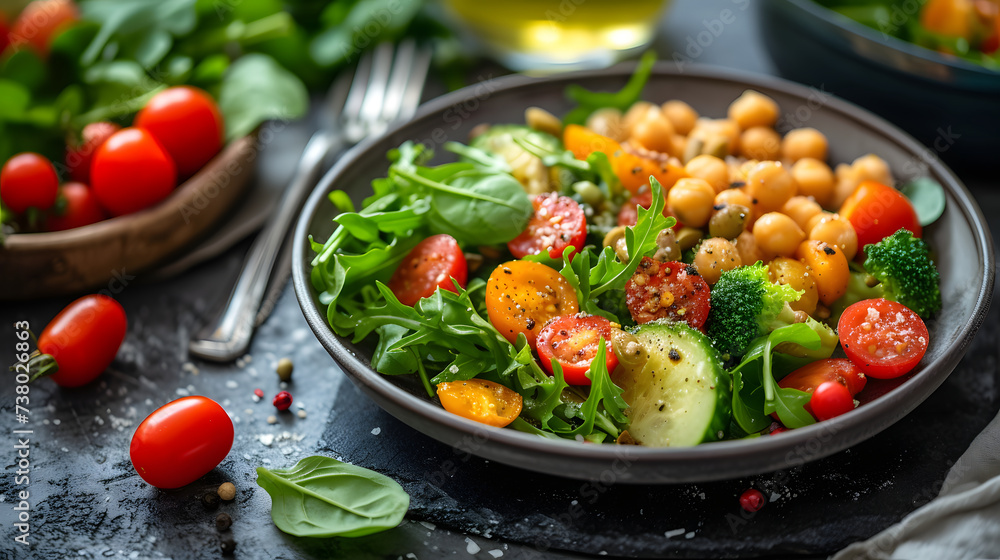 Fresh Chickpea and Veggie Salad with Tomato and Avocado in a Bowl Fresh Chickpea and Veggie Salad with Tomato and Avocado in a Bowl