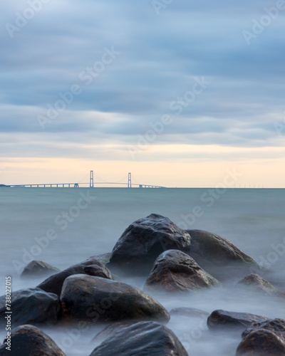 Storebæltsbroen and rocks in water