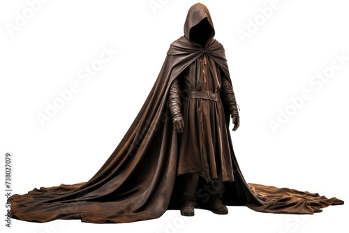 Statue of a Man in a Hooded Cloak. A photo of a statue depicting a man wearing a cloak with a hood. photo