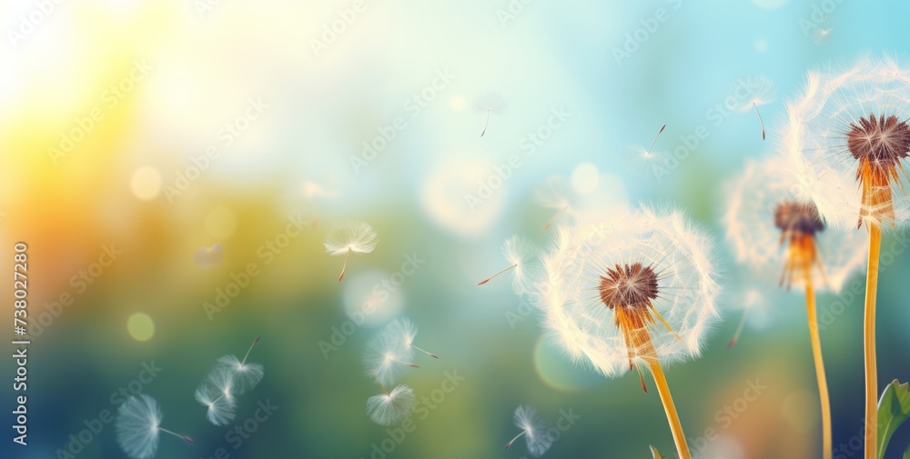 dandelions in a grass with green bokeh dandelions in a grass with green bokeh