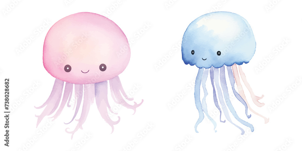 cute Jelly Fish watercolor illustration cute Jelly Fish watercolor illustration