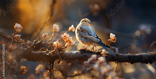 sparrow on a branch, Gentle Mourning Dove Cooing Create a tranquil scene with the gentle cooing of a mourning dove perched on a tree branch, its soft calls adding a soothing soundtrack to the natural 
