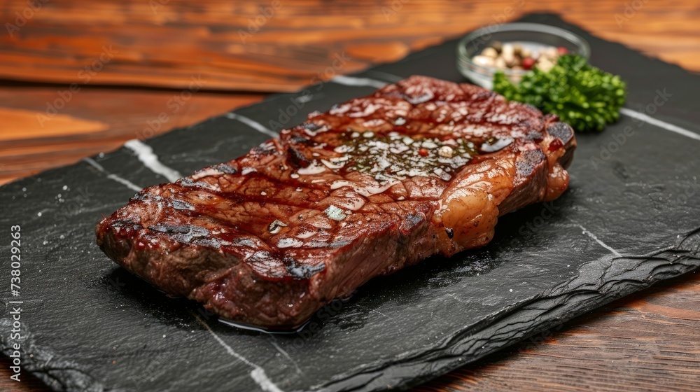 Barbecue dry aged Wagyu Rib Eye Steak as close-up on a slate Barbecue dry aged Wagyu Rib Eye Steak as close-up on a slate