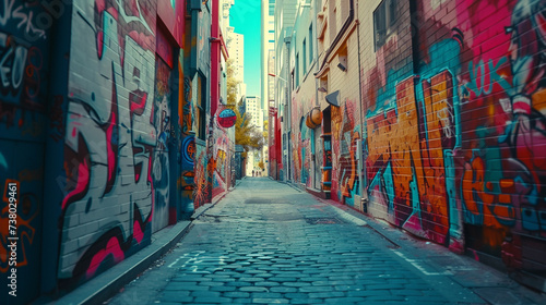 An alleyway adorned with street art