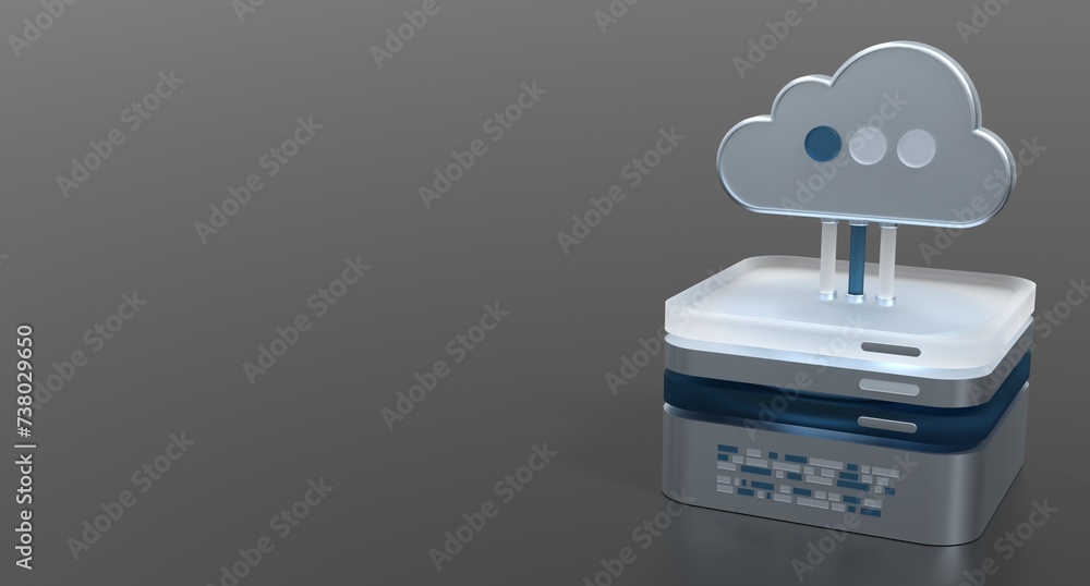 Cloud computing technology. Cloud data center with hosting server. Cloud service 3d rendering. Network and database. Cloud storage. 3d render illustration Cloud computing technology. Cloud data center with hosting server. Cloud service 3d rendering. Network and database. Cloud storage. 3d render illustration