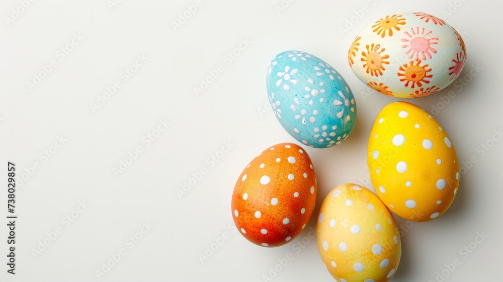Easter eggs on white background. Top view