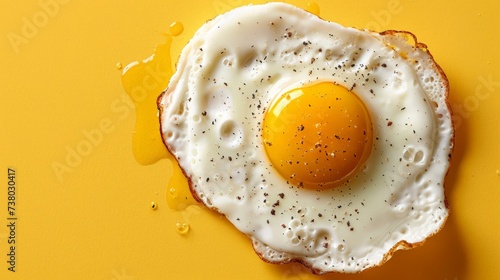 fried egg on yellow background, top view