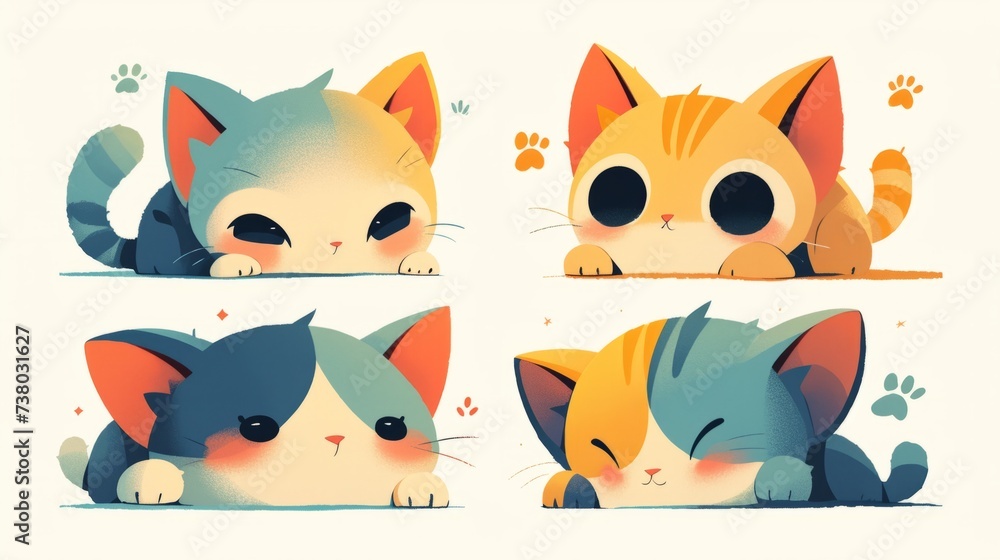 A set of four illustrations of a cat