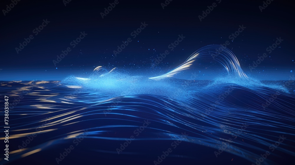 Mystic Glowing Blue Ocean Waves at Night