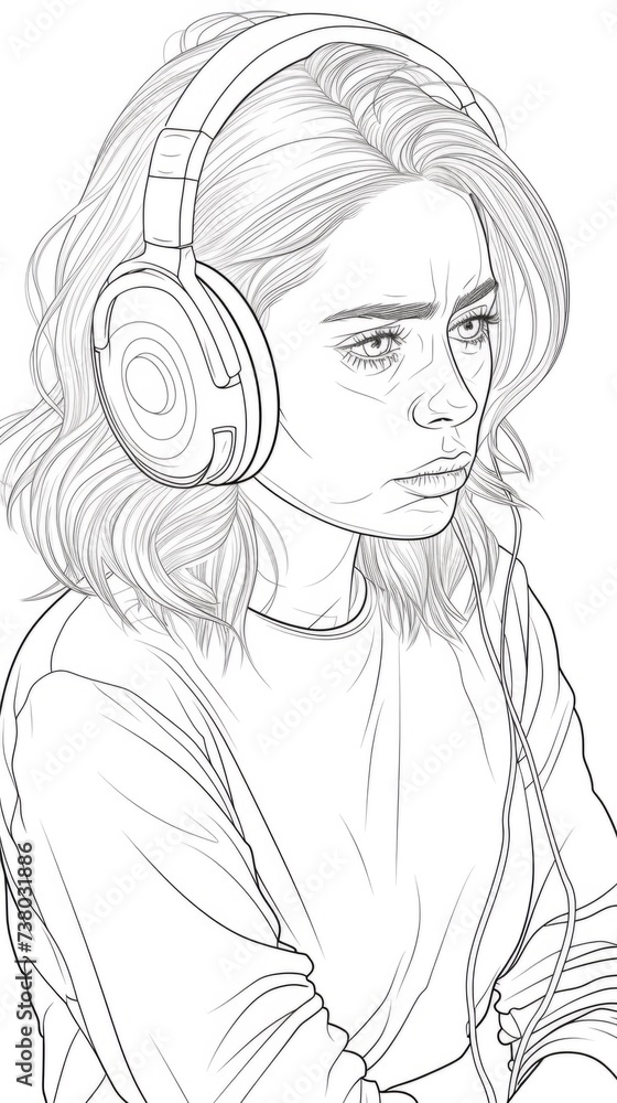 A drawing of a woman with headphones on A drawing of a woman with headphones on
