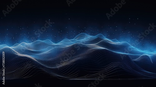 Abstract Digital Landscape with Glowing Blue Lines