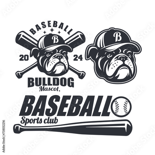 bulldog head baseball mascot badge logo vector graphic illustration