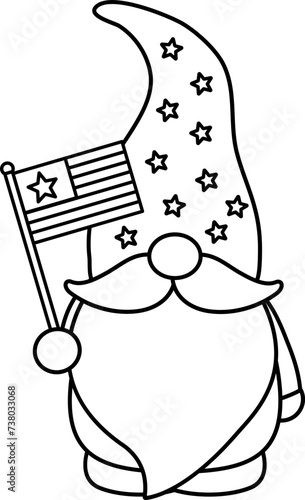 American patriotic gnome outline vector. USA Independence day outline.