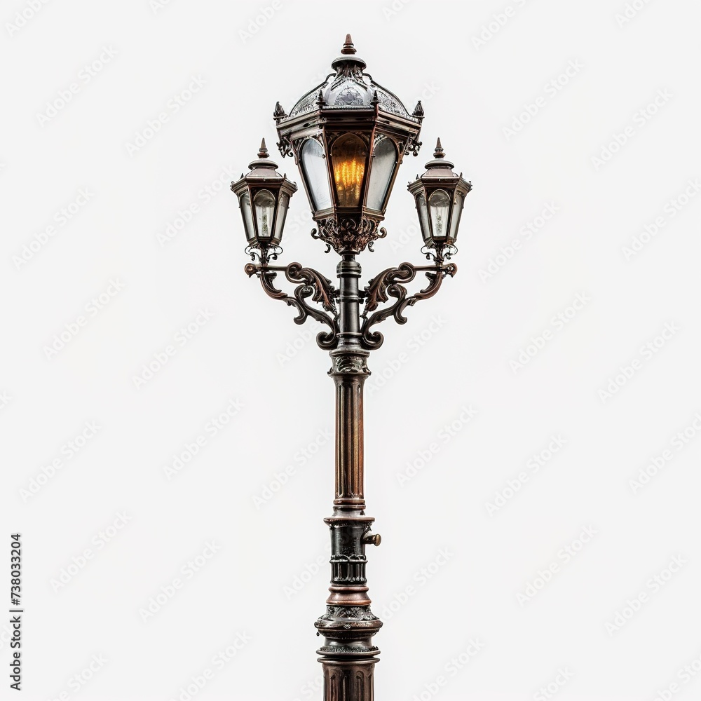 Vintage classic cast iron city street lantern isolated on white background