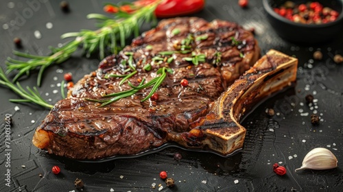 T-bone or aged wagyu porterhouse grilled beef steak with spices and herbs. Medium rare Grilled T-Bone Steak, Barbecue aged wagyu porterhouse