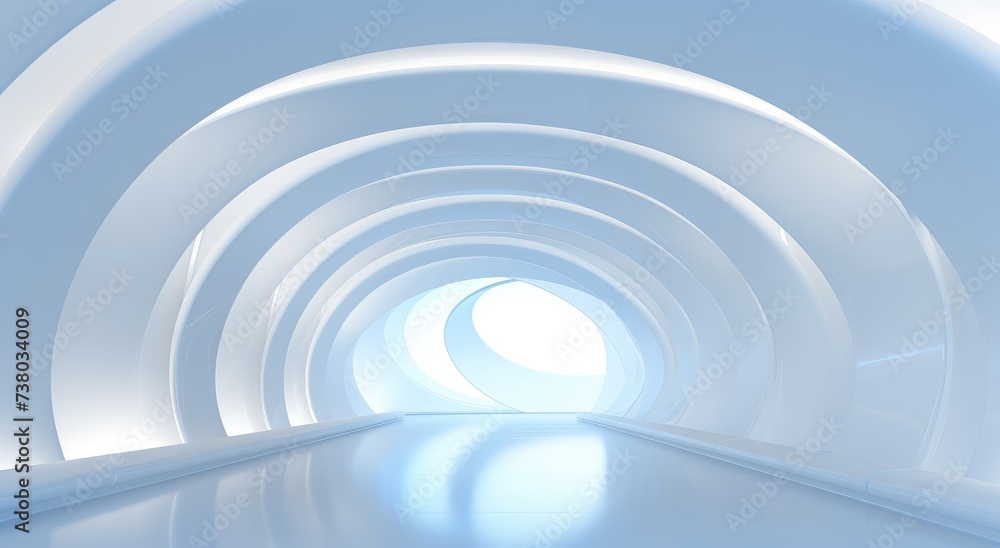 Obraz premium Futuristic Blue Curved Corridor Architecture