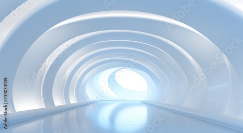 Futuristic Blue Curved Corridor Architecture