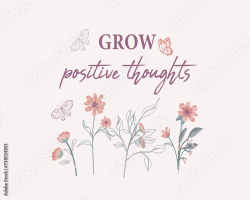 card with flowers positive flower hand drawn