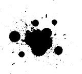 black watercolor brush painting splash splatter on white background