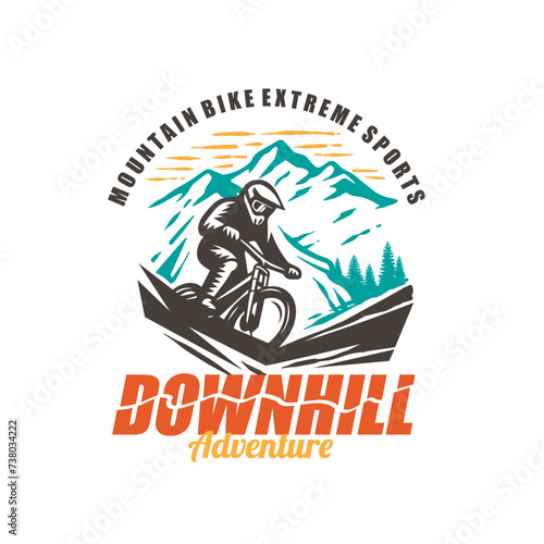 downhill mountain bike vintage logo vector graphic illustration