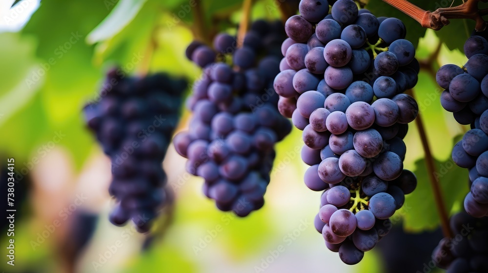 Lush Wine Grapes Hanging on Vine in Vineyard Lush Wine Grapes Hanging on Vine in Vineyard