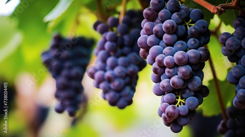Lush Wine Grapes Hanging on Vine in Vineyard