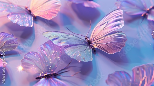 festive card with holographic glitter realistic looking butterfly pattern on a pastel purple background © World of AI