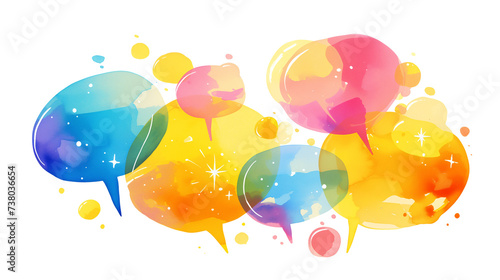 bright neon speech bubbles, watercolor style illustration, isolated on white background. Interesting fun fact banner design