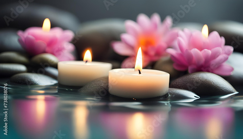 Serene Spa and Relaxation Concept: Aromatic Candles, Water, Flowers, and Bamboo