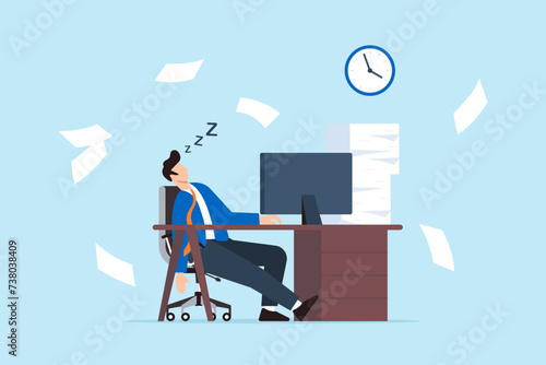 Tired businessman or employee asleep at workplace