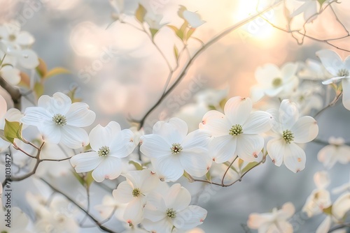 Embrace the Dawn: Dogwood Trees Radiant in the Soft Glow of Sunrise