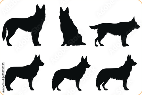 Set of dogs silhouettes  Silhouettes of German Shephard Dog  animal Silhouettes of a pet dog  Set of dogs in different poses