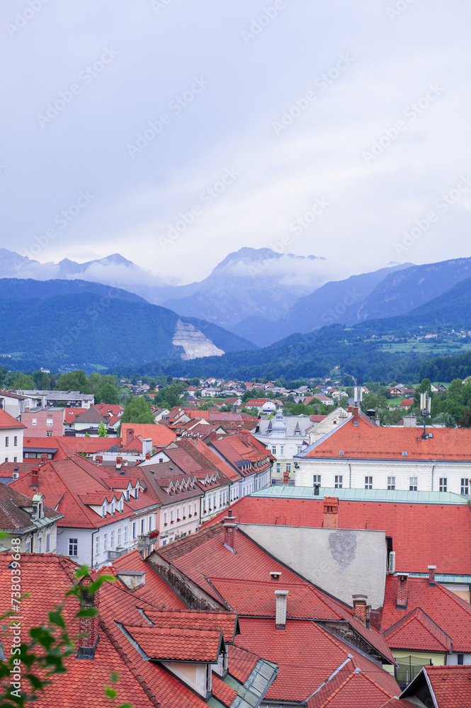 red tiled roofs of an alpine Slovenian town