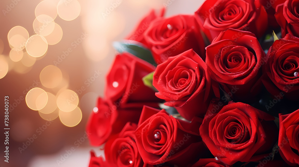 Rose flower illustration, floral banner with roses and bokeh glow Rose flower illustration, floral banner with roses and bokeh glow