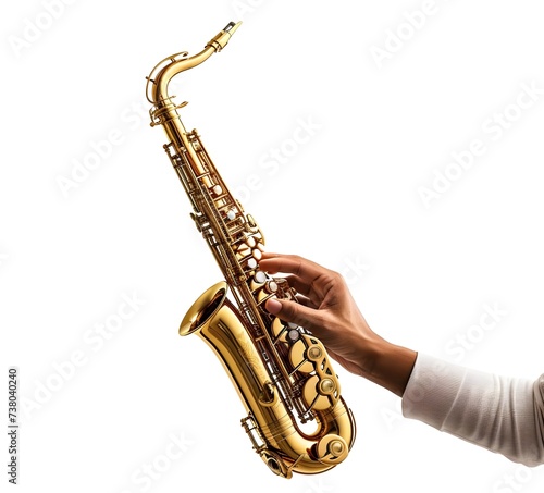 Hand holding and playing saxophone