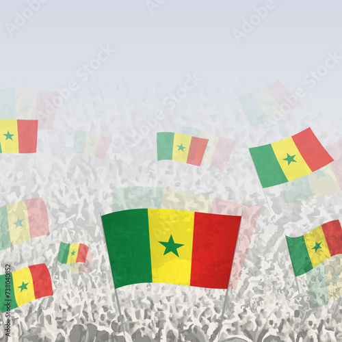 Crowd of people waving flag of Senegal square graphic for social media and news.