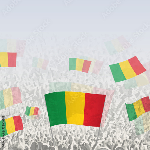 Crowd of people waving flag of Mali square graphic for social media and news.